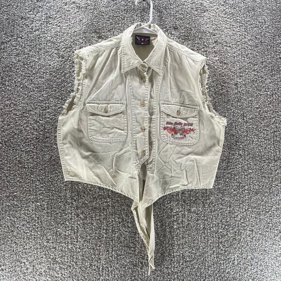 Vintage Bikers World Vest Womens XL Tan Bike Rally 2002 Logo Myrtle Beach SC Y2K - Picture 1 of 14